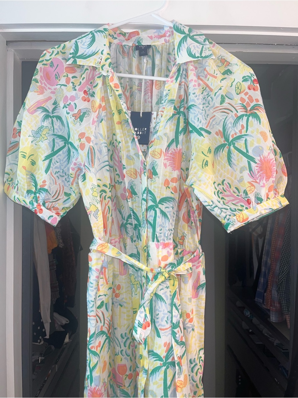 Roller Rabbit Multicolor Tropical Tie-Waist Midi Dress